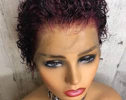 Women short style lace front wig in burgundy