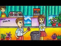 Cara Menggambar Mewarnai Tema Menjaga Kebersihan Lingkungan Sekolah Yang Bagus Mudah Untuk Pemula Youtube Kartun Cara Menggambar Gambar