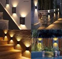 2 LED Solar Wall Light UP and Down Illuminate Outdoor Sunlight Sensor Lamp  IP65 Waterproof Modern Nordic Style Decor for Home Garden Porch, Black
