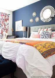 Navy And Orange Bedroom Refresh With New Bedding From Walmart And Bhg Decorchick Home Decor Bedroom Colorful Bedroom Design Bedroom Colors