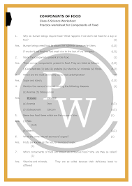 worksheet for components of food class 6 science physics wallah