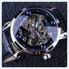 Winner Black Blue Dial Mens Watches Skeleton Mechanical Automatic Watch Designer Watches Men Wristwatch Luxury Watches For Men Skeleton Watches Watches For Men