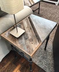 In this project diy pete will teach you how to make a concrete coffee table and how to embed a metal logo in concrete. Industrial End Table 285 This Sleek Table Is Constructed Of Reclaimed Pallet Barn Wood Steel Ga Concrete Coffee Table Concrete Furniture Coffee Table Design