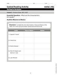 Ehms Texas History Chapter 9 Lesson 3 Guided Reading And Vocabulary Builder Worksheets Assigned