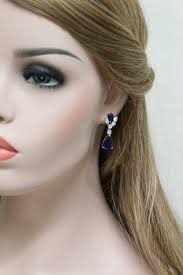 Pendientes nupciales azul zafiro Pendientes colgantes de cristal Zirconia  Pendientes de boda Pendientes colgantes de cristal Art Déco Joyería de boda  Algo azul