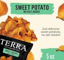 TERRA Sweet Potato No Salt Vegetable Snack Chips, 5 oz