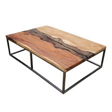 Natural wood furniture slab coffee table with live edge & forged base. Torrance Iron Base Natural Live Edge Coffee Table