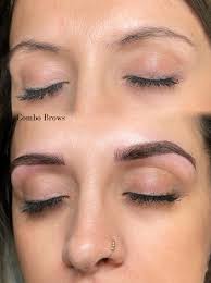 Before & After Combo Brows! My client has naturally course and dark brow  hairs but over time with over waxing and threading they lost their shape  and fullness. She has been wanting