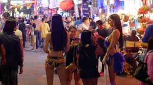 Prostitutes on Pattaya Walking Street is red-light district. Thailand. Night