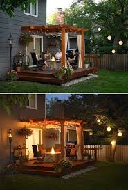 Love Love Love This Deck Set Up With The Cover And Lights Such A Cozy Place To Enjoy Warm Summer Nights Deck Designs Backyard Backyard Backyard Pergola