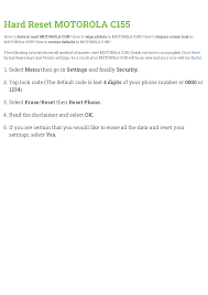How to unlock motorola master? Hard Reset Motorola C155 Manualzz