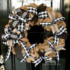 Black And White Buffalo Plaid Ribbon Farmhouse Black And White Buffalo Plaid Burlap Wreath Burlap Wreath Fall Burlap Wreath Burlap Wreath Diy