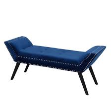 In stock at store today. Tufted Ottoman Bench In Navy Velvet Fabric Modern Bedroom Footstool China Chaise Bedroom Bench Made In China Com
