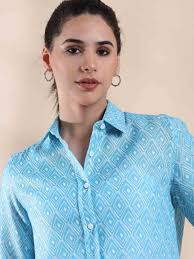 Shop Summer Cotton Tide Turquoise Shirts for Women Online