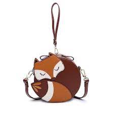 Khaki Round Clutch Purse Cute Fox Pattern Crossbody Handbags Cross Body Handbags Clutch Purse Fox Purse