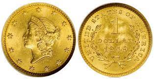 1849 g$1 open wreath ms64 pcgs. Liberty Head Type 1 Gold Dollar 1849 1854 The 1849 Version Of This Coin Actually Has Two Different Varieties One With Gold Coins Gold And Silver Coins Coins