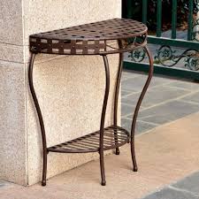 Table Outdoor Half Moon Wrought Iron Patio Console 2 Tier Basket Weave Design Wrought Iron Outdoor Furniture Curved Table Metal Side Table
