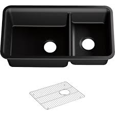 Kohler kitchen sinks come in a variety of styles, designs and materials. Kohler Cairn Undermount Neoroc Granite Composite 33 5 In Bowl Double Bowl Kitchen Sink Kit In Matte Black K 8204 Cm1 The Home Depot