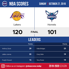 Los Angeles Lakers Vs Charlotte Hornets October 27 2019 Nba Scores Nba Scores Charlotte Hornets Dwight Howard