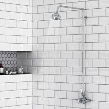 How to fit a concealed shower by plumbing in the valves and and pipe work behind tiles and enclosures. Trafalgar Traditional Twin Exposed Shower Valve With Rigid Riser Victorian Plumbing