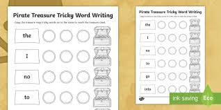 back activities list of words printable worksheets. Pirate Treasure Phase 2 Tricky Words Writing Worksheet