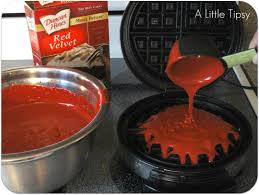 Add ½ tablespoon of cocoa powder per cup of mix. A Little Tipsy Valentines Recipe Red Velvet Waffles Waffle Maker Recipes Dessert Waffles Waffle Iron Recipes