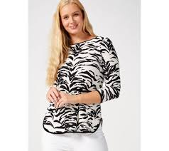 Coco Bianco Animal Print Curved Hem 3 4 Sleeve Top Qvc Uk