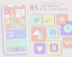 Ios14 App Icons Blue Purple Pink Unicorn Aesthetic Iphone Etsy App Icon App Blue And Purple