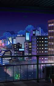 Anime Cityscape Night Buildings Balcony Stars Lo Fi City Night 1600x2560 Wallpaper Teahub Io