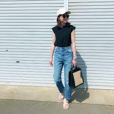 tops myu denim gu ハイウエストストレートジーンズ shoes monicaselect bag zara cap beautyandyouth https www instagram com p bj1msjmawql taken by mi 0730 カジュアル ジーンズ フレンチスリーブ