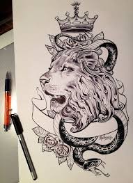 Snake tattoo updated their cover photo. Black And White Lion And Snake With Crown And Ribbon Tattoo Design Tattooimages Biz
