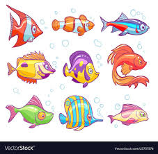 Cartoon Fishes Aquarium Sea Tropical Fish Funny Underwater Animals Goldfish Kids Vector Isolated Illustrations Cartoon Fish Underwater Animals Tropical Fish