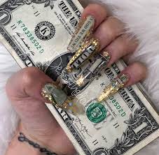 Money Nail Art Idea Ghetto Nails Bling Nails Acrylic And Gel Nails Acrylicnails Ghetto Nails Bling Nails Luxury Nails