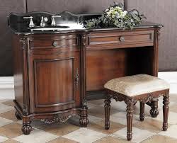 The vanity set package includes cabinet, countertop, sink, backsplash, matching mirror, makeup table, wooden tay, and matching stool. Nicole Single 55 Inch Bathroom Vanity Dressing Table