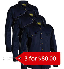 Bisley Original Cotton Drill Shirt Long Sleeve 3 Pack