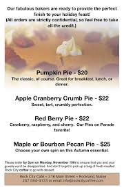 We did not find results for: Rock City Coffee It S Time Our Thanksgiving Pie List Is Ready Just Place An Order With Us Anytime Before The End Of The Day On Monday The 19th And You Ll Have