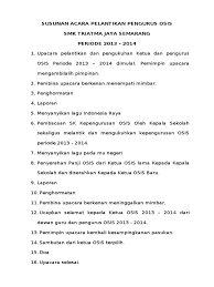 Contoh laporan ketercapaian program bulanan bidang kesiswaan smkn 6 tebo tahun 2017 sahabat skanatosetiap. Contoh Susunan Acara Pelantikan Osis