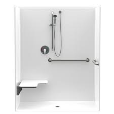 Aquatic Accessible Acrylx 60 In X 34 In X 75 6 In 1 Piece Ada Shower Stall W Left Seat And Grab Bars In White 727149392628 Ada Shower Shower Stall Accessible Bathroom Design
