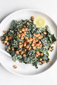 Vegan Kale Caesar Salad Garlicky Chickpeas Gluten Free Oil Free Veggiekins Blog Recipe In 2020 Kale Caesar Salad Caesar Salad Whole Food Recipes