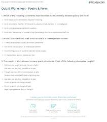 Quiz Worksheet Poetry Form Study Com