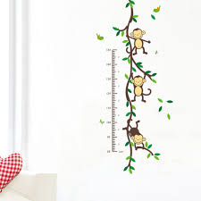 Us 2 63 34 Off Zoo Yoo Playing Jungle Monkey Tree Height Wall Art Stickers Nursery Decor Kids Height Chart Measure In Wall Stickers From Home