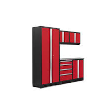 Newage products are easily the most popular brand of metal garage cabinets in the us today. Newage Products 77 25 In X 78 In 6 Piece Red Bold 3 0 Series Garage Cabinets With Stainless Steel Work Surface 50299 Reno Depot