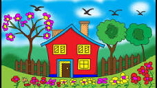 How to draw Scenery of house | Kids Painting House | Draw and ...