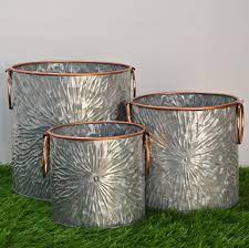 Large Round Vintage Silver Metal Hammered Planters Tubs Plant Flower Pots Garden Shop with afterpay on eligible items.