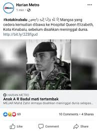 Seorang pegawai komando dari 11 gerup gerak khas meninggal dunia dipercayai tertembak ketika membuat aksi gimik sempena penubuhan 5 harian metro melaporkan pegawai berkenaan dikenali sebagai mejar mohd zahir armaya yang merupakan anak kepada pengarah dan pelakon ar badul. Anak Pelawak Terkenal A R Kelab Anak Anak Sik Kedah Facebook