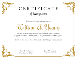 Free to print, save and download. Golden Certificate Of Recognition Template
