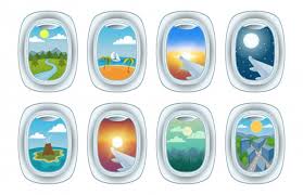 Airplane Window View Vector Illustration Set Airplane Window View Vector Illustration Window Illustration