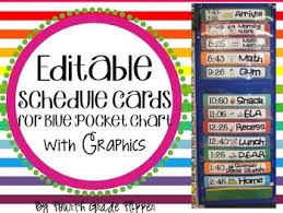 editable schedule cards with times for blue pocket chart