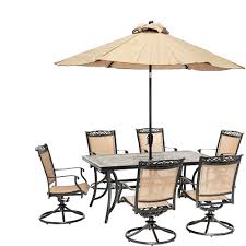Wedding decor and wedding lighting can truly take your event to the next level. Hanover Fontana 7 Piece Outdoor Dining Set Weatherproof Garden Lawn Patio Furniture With Swivel Rockers Tile Top Table Umbrella And Stand Walmart Com Walmart Com