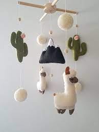 Llama Cactus Nursery Mobile Mobile Bebe Personalized Llama Etsy Baby Mobile Felt Boho Nursery Baby Mobile